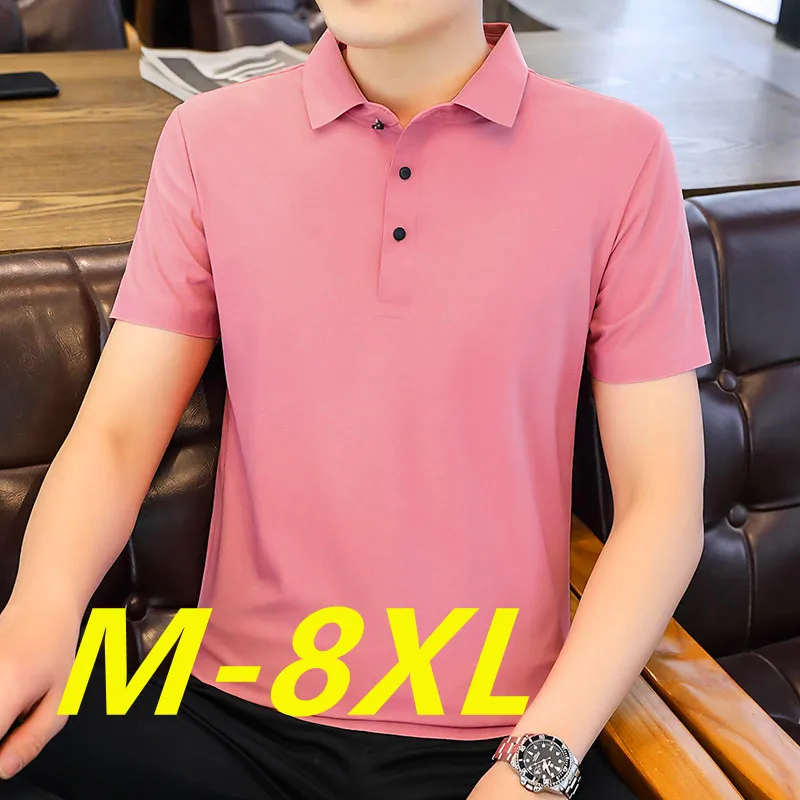 

2022 New Ice Silk Seamless Men's Short-sleeved Lapel Polo Shirt Ice Porcelain High-end Casual Summer Quick-drying Large T-shirt