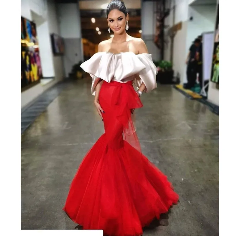 

Aso ebi Red Mermaid Evening Dress Sexy Dew prom Dress Plus Size Shoulder Banquet Party Wedding Dress Customization