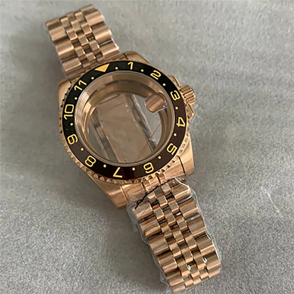 

PVD Rose Color SUB Case Jubilee Band Transparent Bottom 40mm Magnifying Sapphire Glass Dual Color GMT Bezel For NH35/NH36