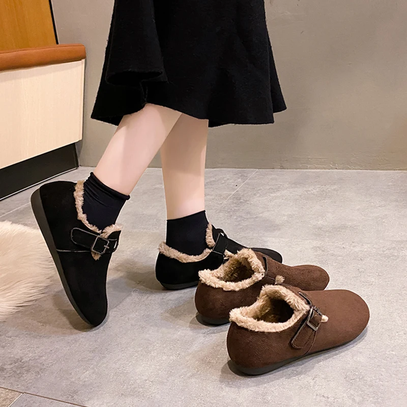 

Shoes Woman Flats Round Toe All-Match Slip-on Shallow Mouth Casual Female Sneakers Autumn Dress Winter New Slip On Retro Moccasi