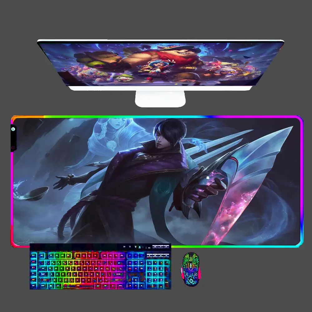 

Aphelios League Of Legends RGB Mouse Pad Gaming Accessories Computer Speed Gamer Keyboard LED Desk Mat Lock Edgec Mousepad 90x40