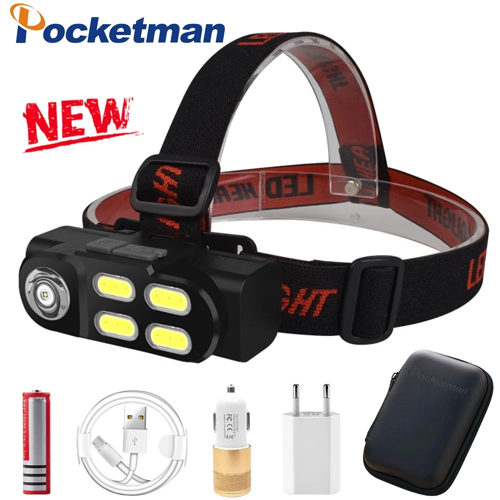 

Powerful XPE+4COB LED Headlamp Waterproof Headlight USB Rechargeable Head Lamp Comfortable Headband Camping LED Head Flashlight