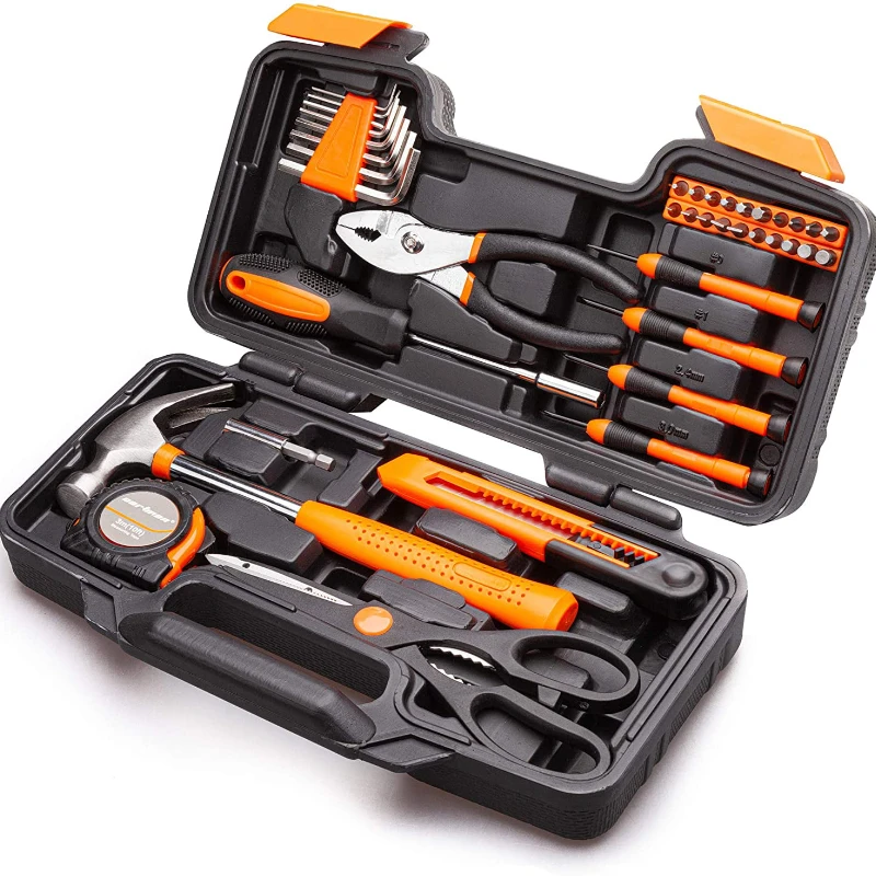 39-Piece Tool Set - General Household Hand Tool Kit with Plastic Toolbox Storage Case Orange