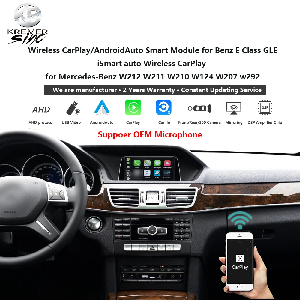 

Зеркальное соединение беспроводной Apple CarPlay Android Авто модернизация для Mercedes-Benz E Class GLE kSmart Auto W212 W211 W210 W124 W207 W292