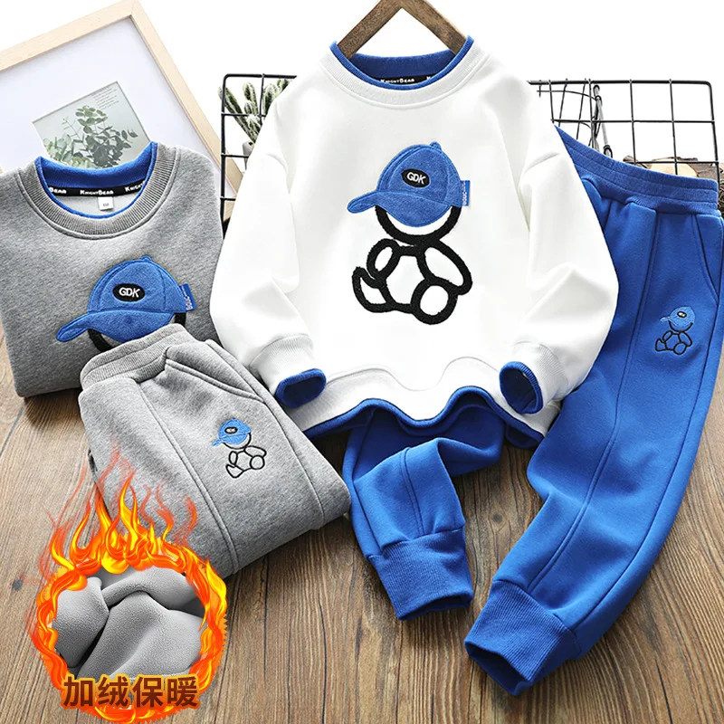 

Kid Boys Clothing Set Autumn Winter Children Embroidery Bear Sweater Trousers Tracksuits Teenage Tops Pants 2PCS Outfits 4-14Y