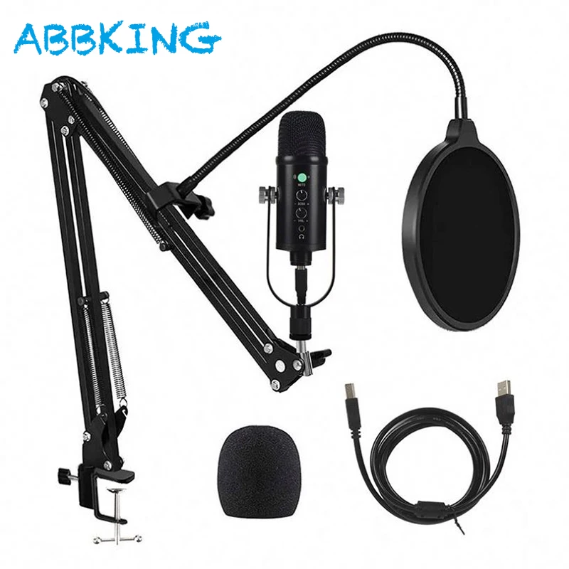 

USB Gaming Microphone with Pop Filter Cantilever Bracket Condenser Mic for Laptop/Computer Recording Streaming Youtube Tiktolk