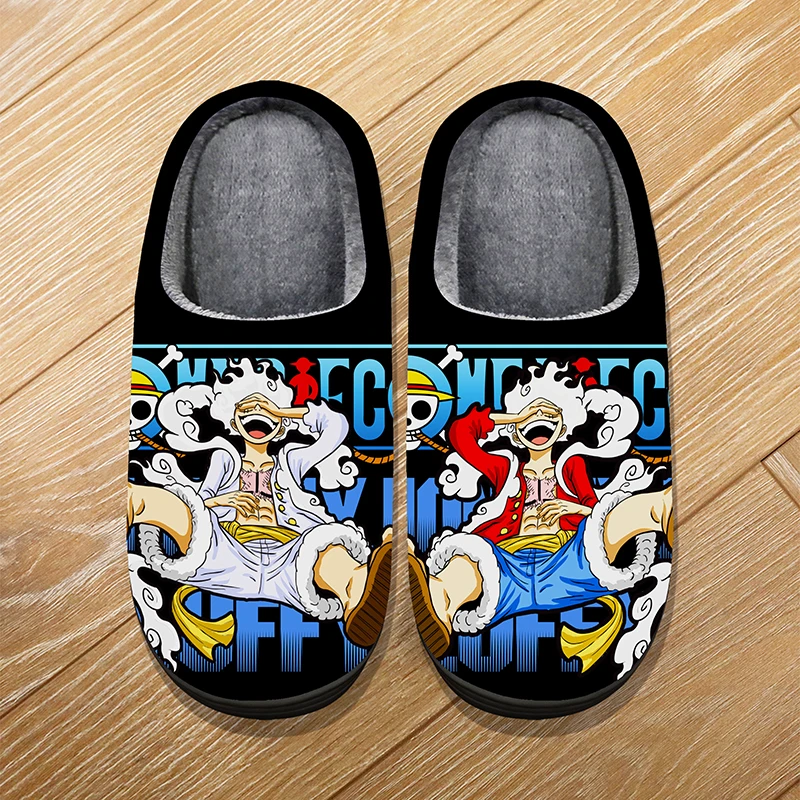 Custom Size Winter Home Soft Warm Cartoon Slippers For Adult Kids Anime ONE PIECE Monkey D. Luffy Cosplay Indoor Cute