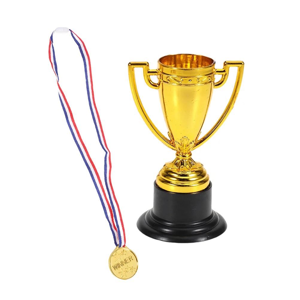 

15 Set Mini Trophy Student Sports Award Trophy Medal with Ribbon Children Toys for Game School Kindergarten (Trophy, Medal Each