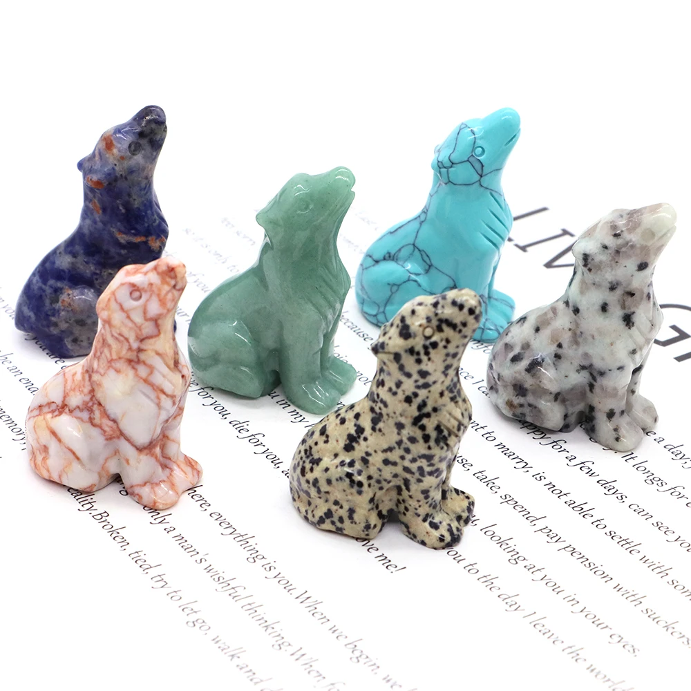 

2" Natural Stones Wolf Statue Reiki Healing Crystal Animal Carving Gems Ornament Spiritual Belief Crafts Home Decoration Gifts