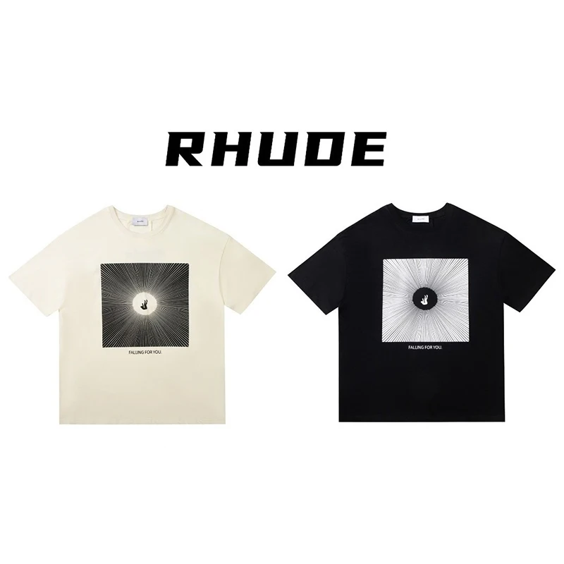 

RHUDE Arrival Character Fall TEE Letter Logo Printing Cotton Men Women T-Shirt Oversize O-Neck Black Apricot Casual Short Sleeve