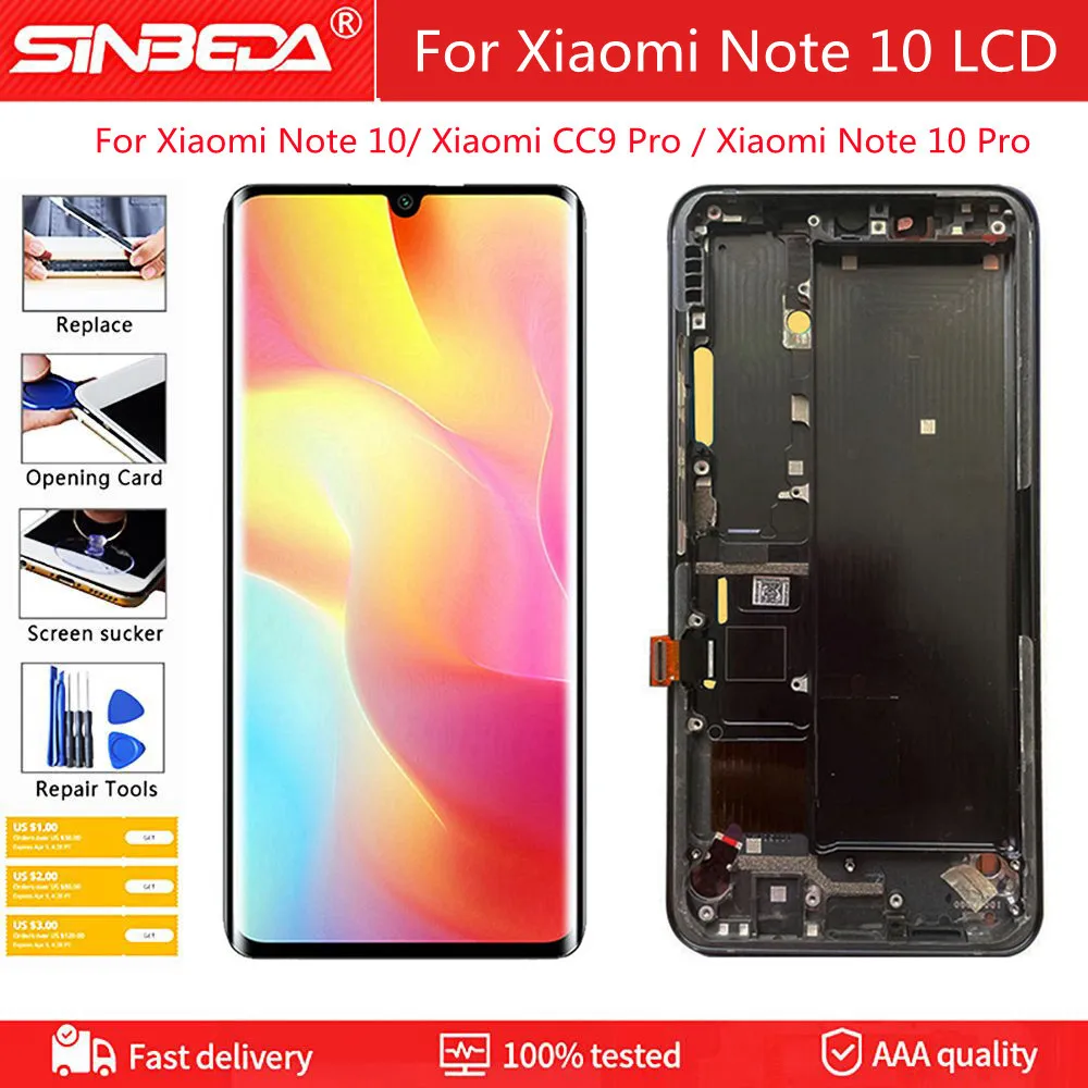 

6.47" Original For Xiaomi Note 10 LCD Display Touch Screen Assembly For MI Note 10 Pro Display Xiaomi CC9 Pro Replacement Parts