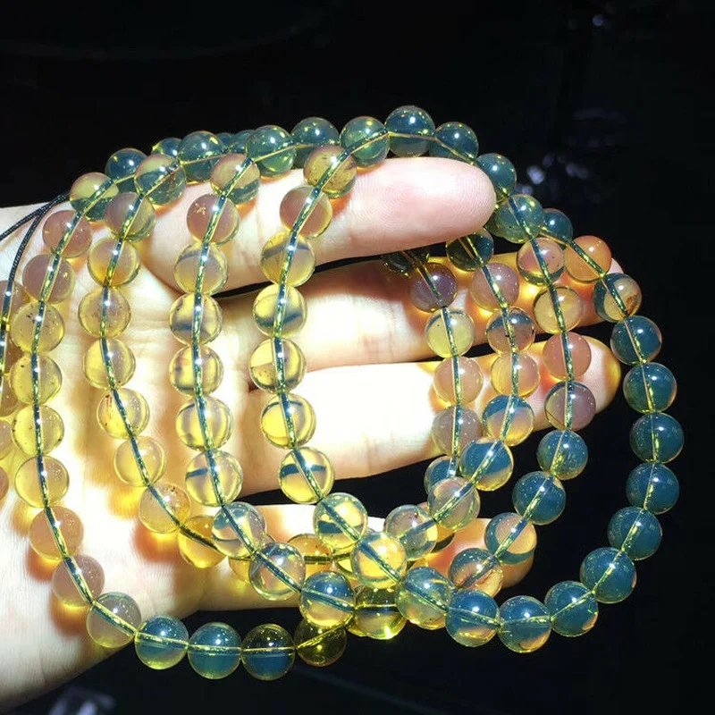 

8mm Genuine Natural Mexico Blue Amber Buddhism Meditation MALA Prayer Beads