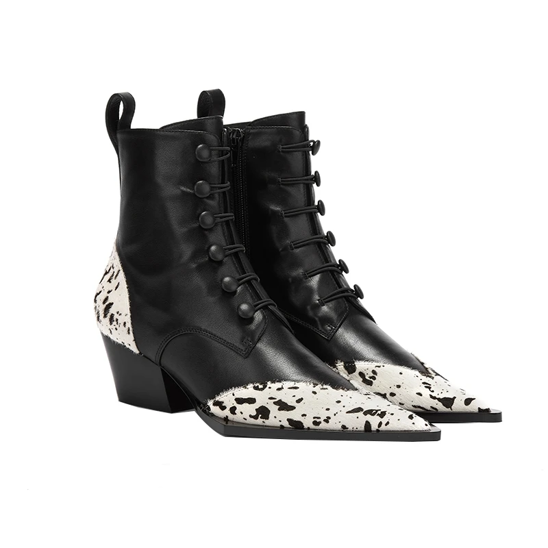 

European Beauty Street Boots Spring/Autumn Fashion Pointed Toe Catwalk Side Zipper Martin Boots Color Matching Short Boots Women