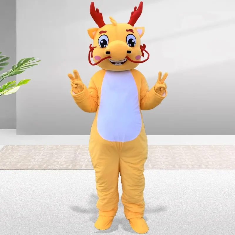 Зеленый синий красный костюм талисмана динозавра трава дракон ходьба анимация