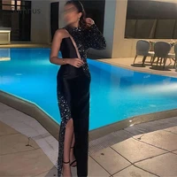 sumnus black saudi arabia prom dresses 2022 sparkle one shoulder slit beach glitter mermaid evening dresses robes de soir%c3%a9e