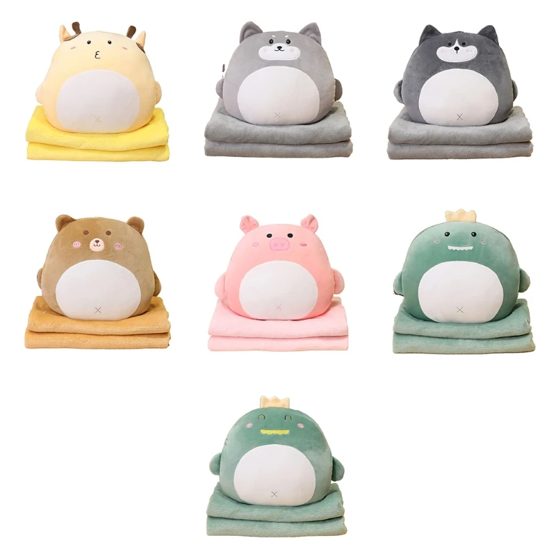 

Cute Animal Shaped Pillow and Blanket Set Spandex Throw Cushion Cartoon Back Pillow for Home Bedroom Dormitory Office 3 in 1 Nap