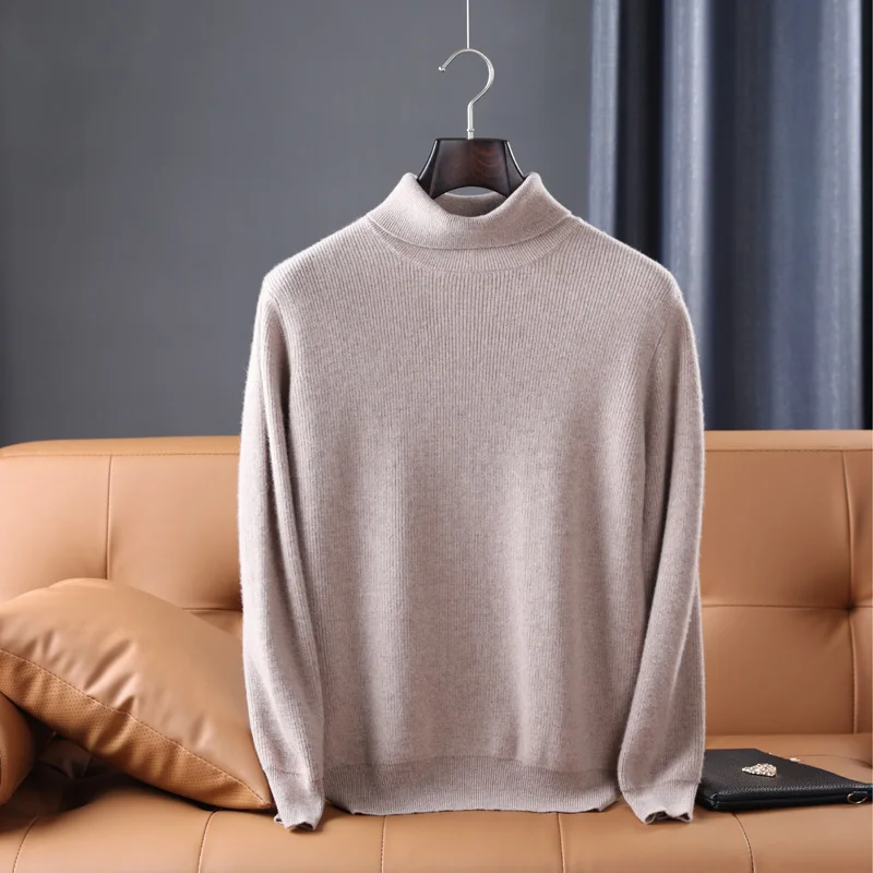 Winter Thickened High Collar 100% Woolen Shirt Men's Loose and Comfortable Sweater High End Casual Business Undercoat Top
