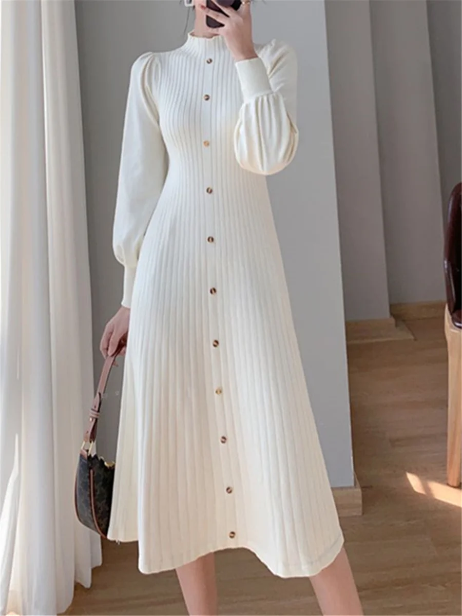 

Dresses Women Elegant Autumn Winter 2023 New Female Fashion Vestidos A-line Knit Sweater Dress Casual Clothes
