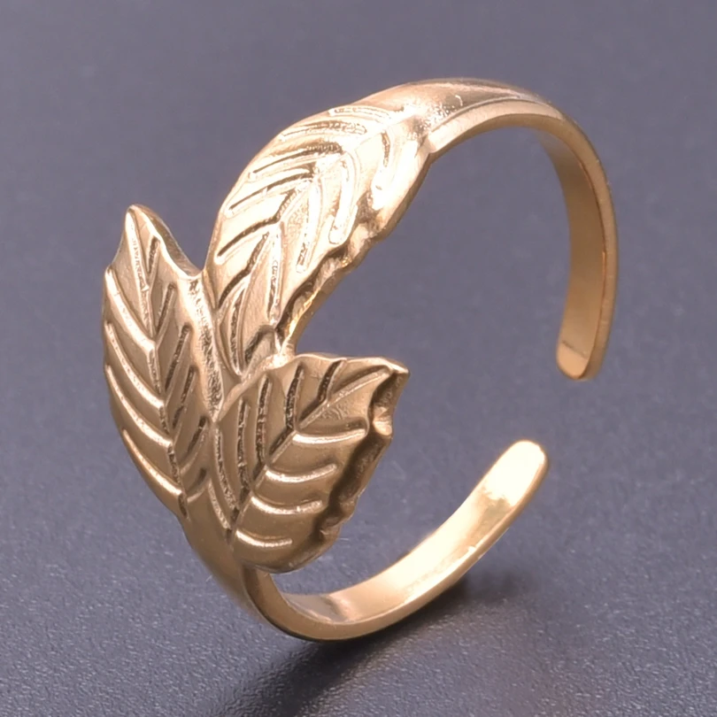 

Fishtail-Shaped Leaves Leaves Seven Gold Color Steel Titanium Ring Open Adjustable Finger Ring Tail Rings For Women Free Ship...