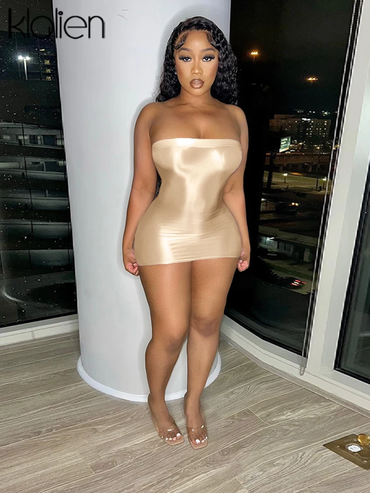 

KLALIEN Sexy Solid Strapless Party Night Club Bodycon Dress for Women 2023 Summer Backless Birthday Prom Mini Dresses Vestidos
