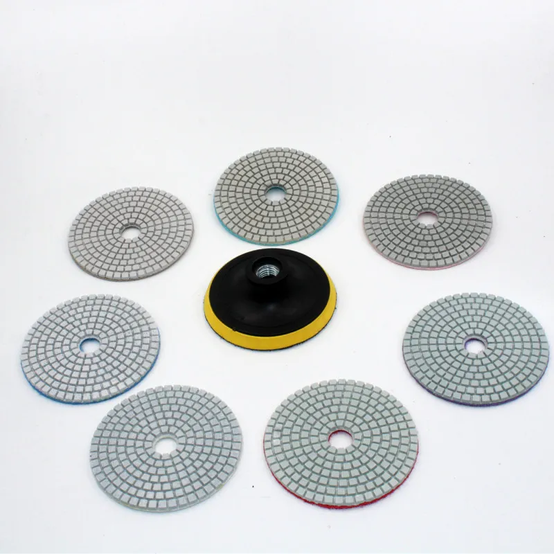 8pcs 4 inch 100mm Diamond Polishing Pads Kit Wet/Dry for Granite Stone Concrete Marble Polishing Use Grinding Discs Set