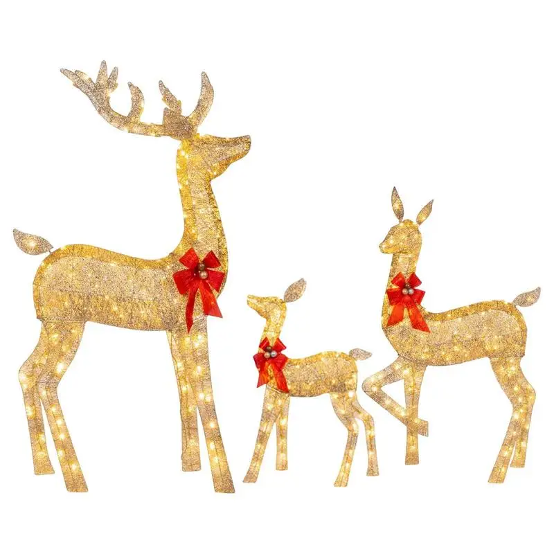 

Reindeer Lighted Christmas Elk Light Glowing Decor Multifunctional LED Farmhouse Statue Red Bowknot Animal Sparkling Party Favor