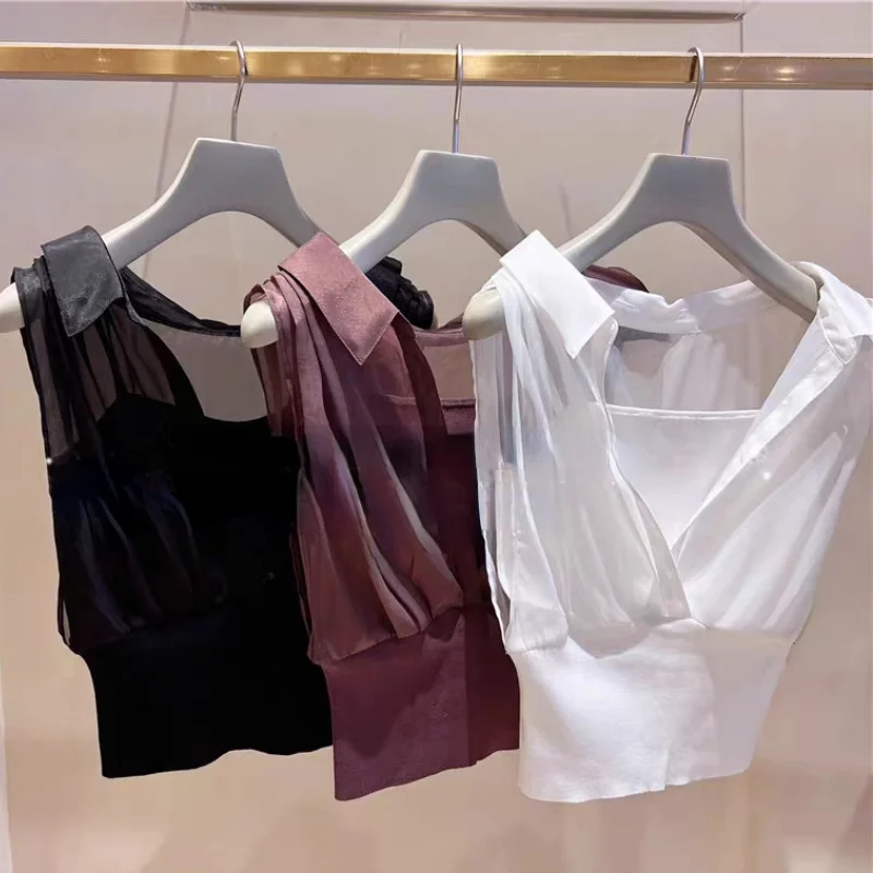 Женская Трикотажная майка Kuzuwata многослойная без рукавов с V-образным вырезом