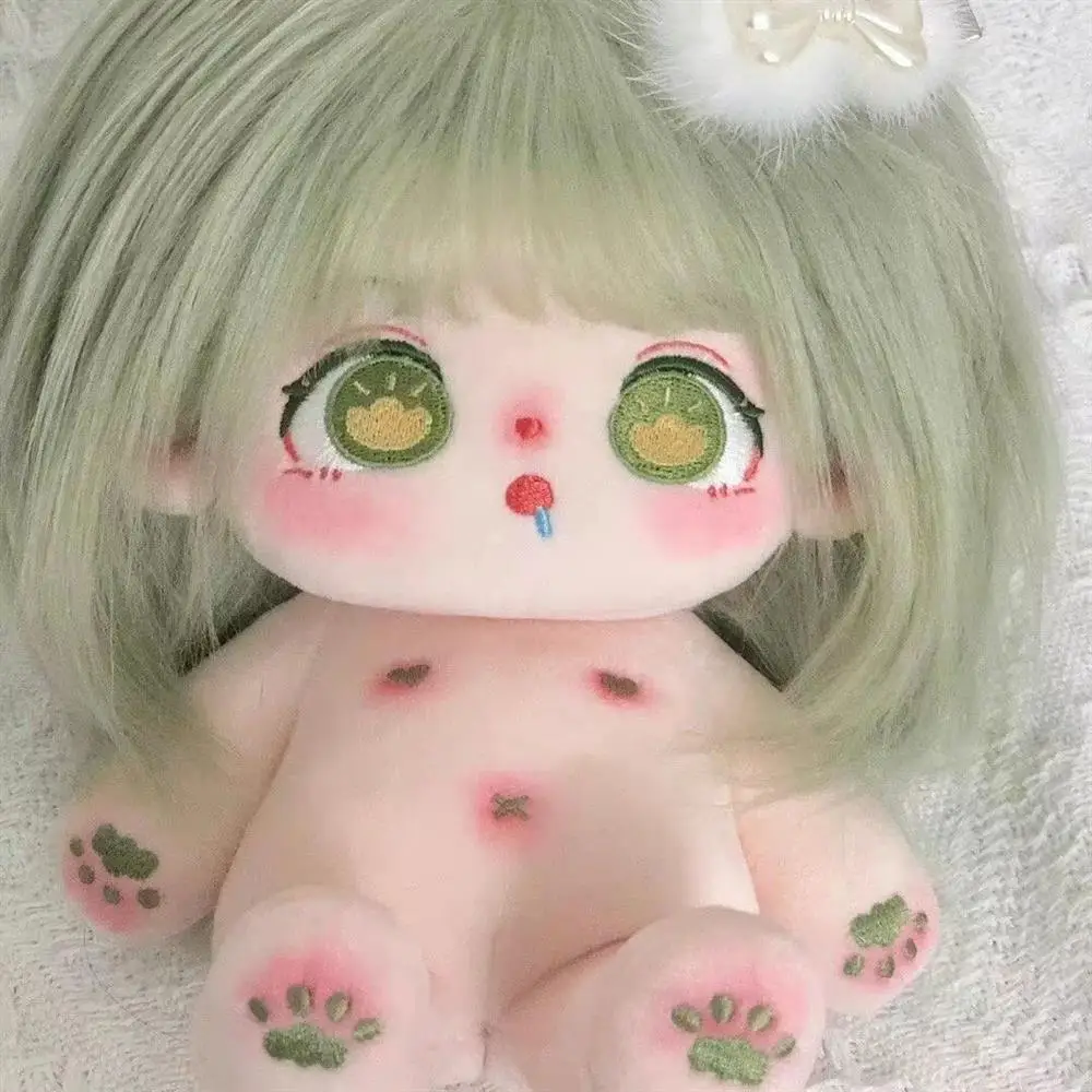 

Cai Bao Cosplay Cute Green Fried Hair 20cm Plush Cotton Cartoon Doll Body Change Clothes Outfit Toys Plushie Kawaii Xmas Gift