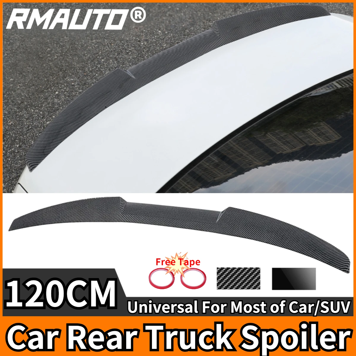 

RMAUTO 120CM Universal Car Rear Truck Spoiler Carbon Fiber Rear Roof Spoiler Wing Aleron For BMW E90 F30 F10 For Tesla Model 3 Y