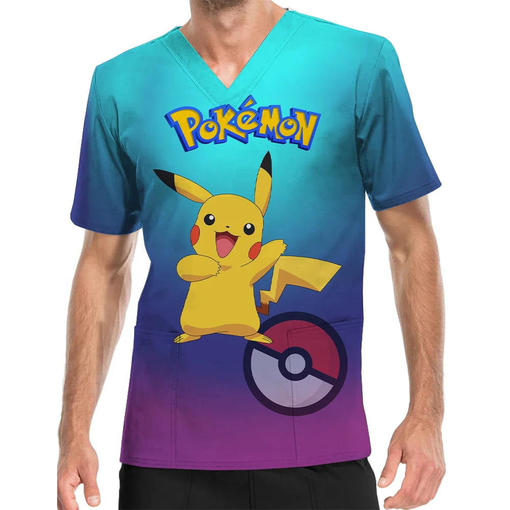 Униформа медицинская мужская с V-образным вырезом и принтом