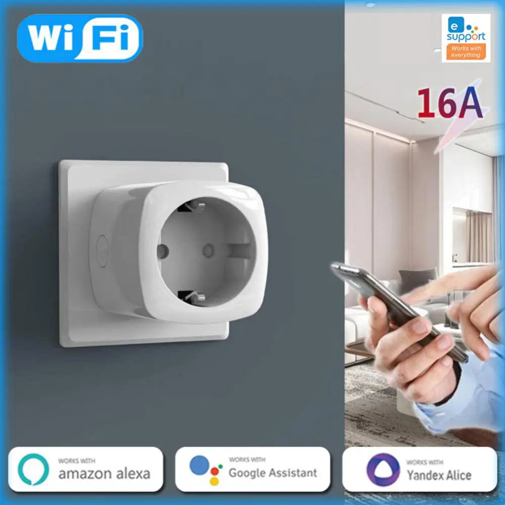 

16A EU Plug EWelink Bluetooth-compatible +WIFI Dual Mode Timer Socket Fire Retardant Power Monitor Voice Control Work With Alexa