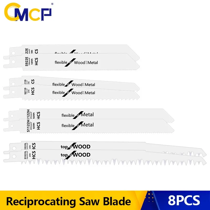 

CMCP 8pcs T-Shank Jig Saw Blade Jigsaw Blade HCS Steel Reciprocating Saw Blade for Wood Cutting Tool