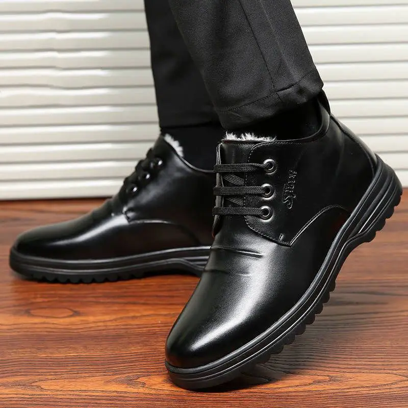 

Men Boots New Cotton Shoes Men Plus Velvet Thick PU Leather Shoes Warm Shoes Cotton Shoes Cold and Warm Mens Leather Shoes