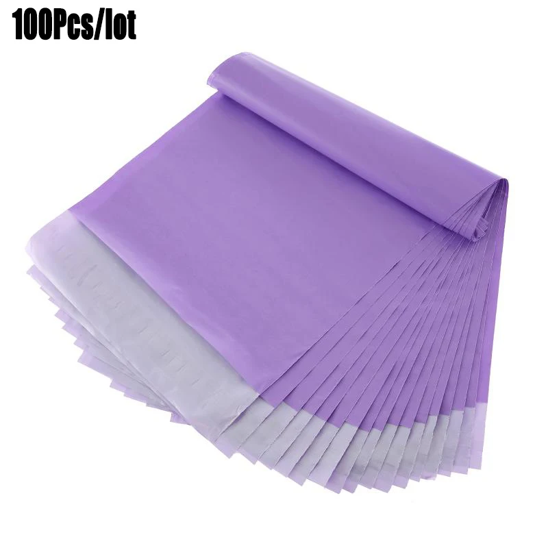 100Pcs Purple Courier Mailer Bags Packaging Poly Package Plastic Self-Adhesive Mailing Express Bag Envelope Postal Pouch Mailing