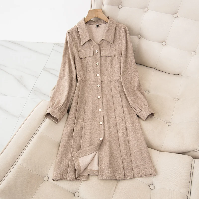 

SuperAen Oversize Women's Shirt Dress Solid Color Turn Down Collar Cardigan Long Sleeve Dress