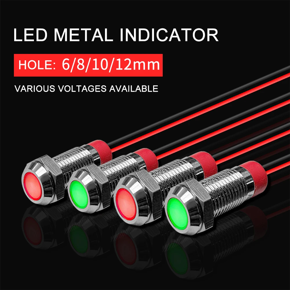 

Waterproof IP67 Signal light Metal LED Warning Indicator Light Signal Lamp Pilot Wire 6mm 8mm 10mm 12mm 12v 24v 110v 220v
