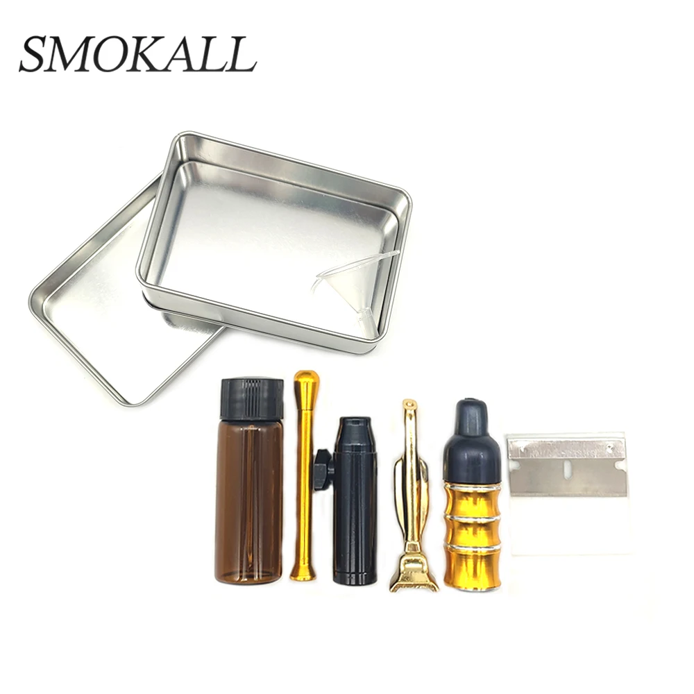 

1Set Smoke Snuff With Metal Sniffer Tube Glass Pill Bottle Funnel Acrylic Board Herb Tobacco Smoking Pipe Cigarette Accessories