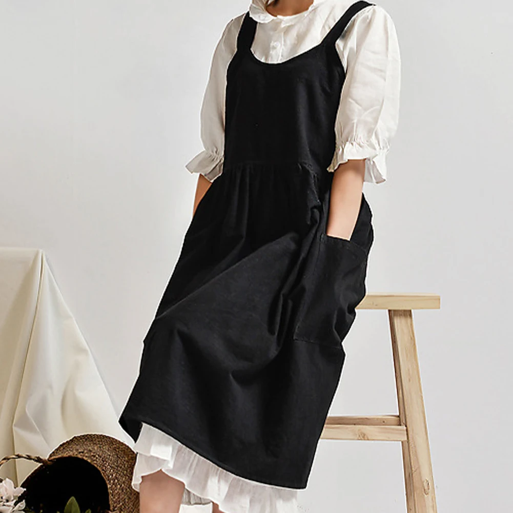 

Ретро-литературное искусство без рукавов с высокой талией, однотонный плечевой ремень для кафе, для взрослых, для женщин, под колено, с карма...