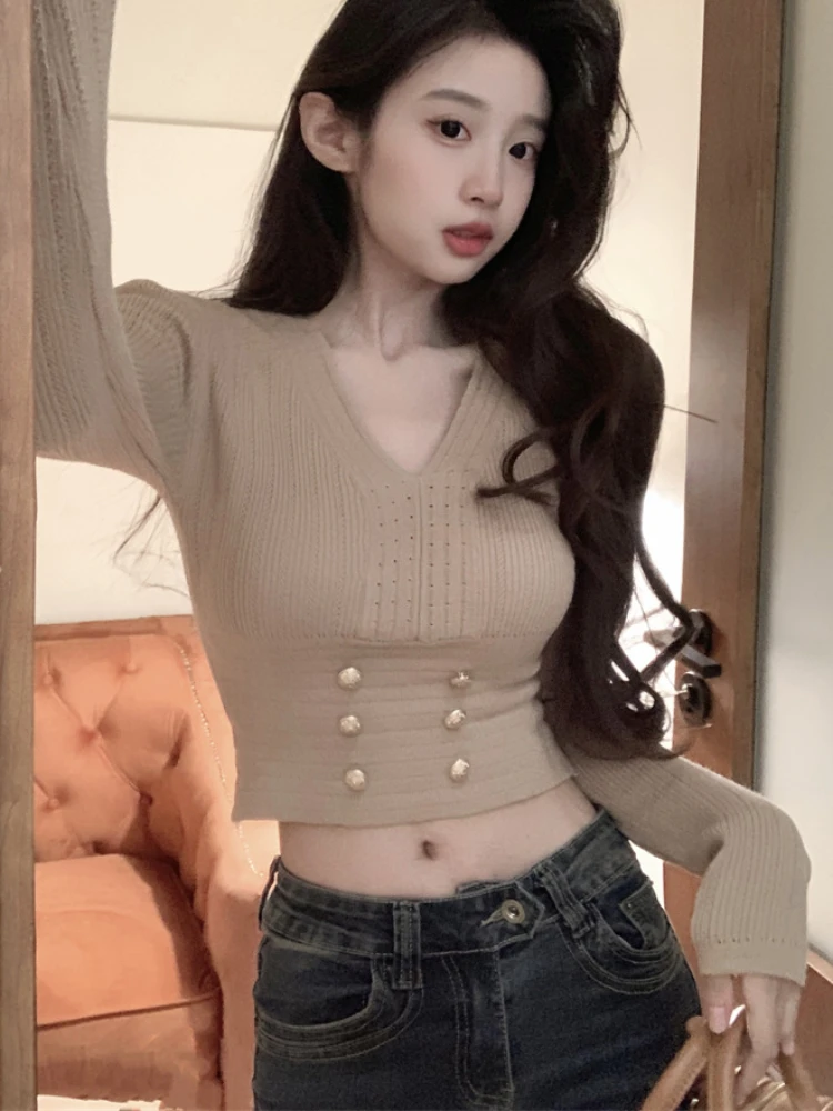 Свитера женские однотонные универсальные элегантные модные свитера с v-образным