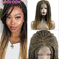 Synthetic Braided Lace Front Wig 18'' Box Braid Lace Wig with Baby Hair Ombre Blond Box Braids Lace Frontal Wigs for Black Women