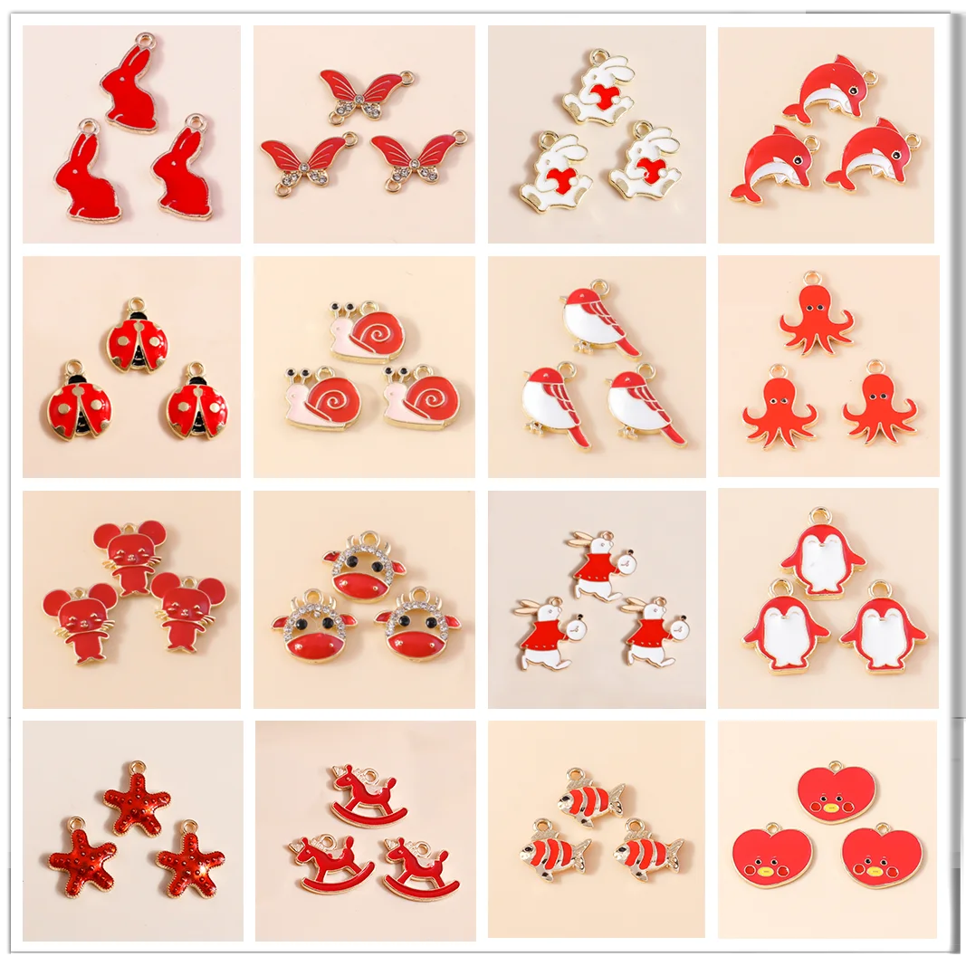 

10pcs Mixed Cute Red Enamel Animal Charms Rabbit Ladybug Pendants For Jewelry Making Findings DIY Necklace Bracelet Accessaries