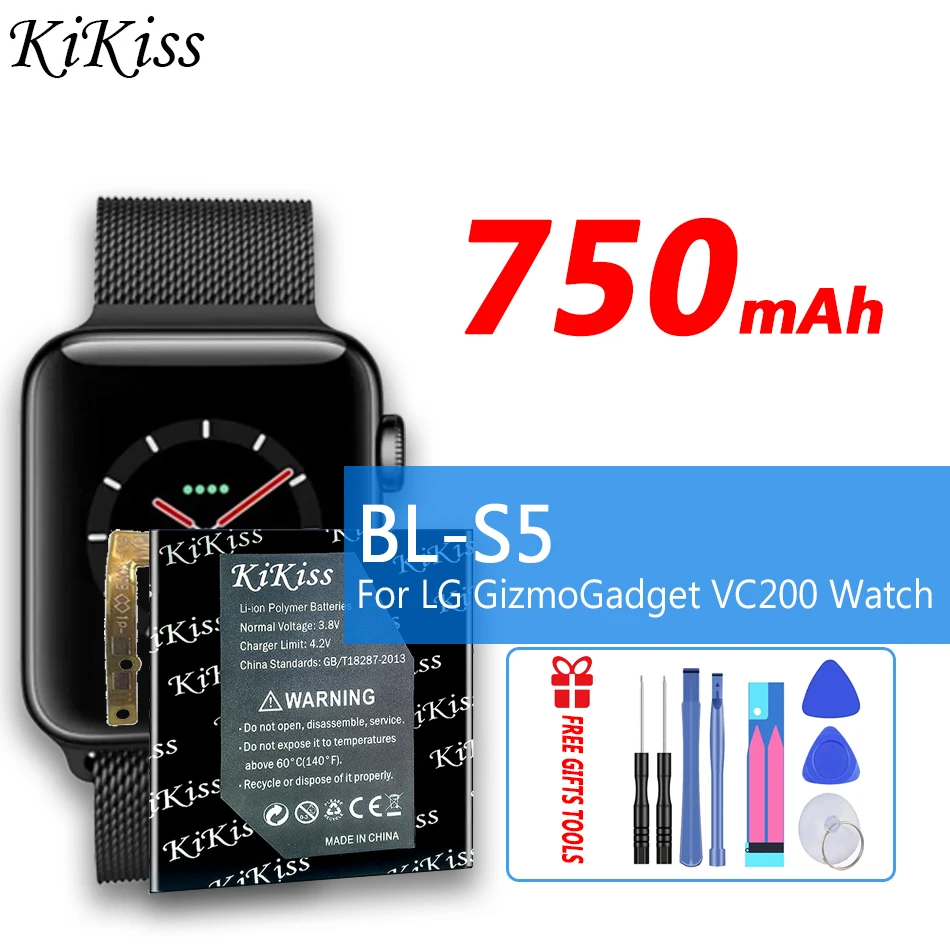 

Original Kikiss 750mAh Battery BL-S5 For LG GizmoGadget VC200 Smart Watch Replacement Batteries BLS5 BL S5 Rechargeable AKKU