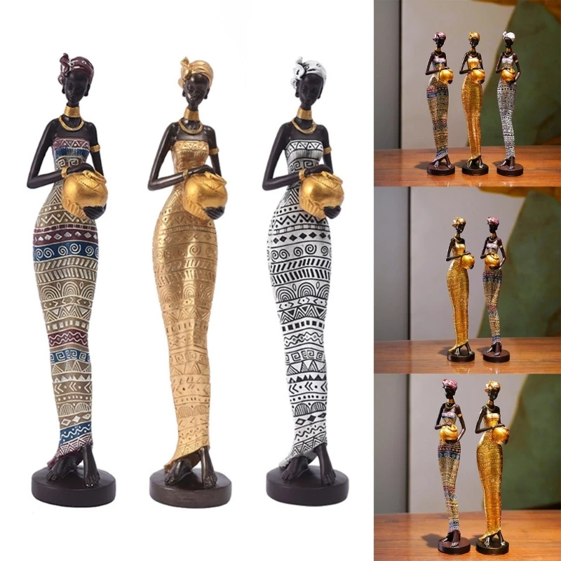 

African Woman Sculpture Ornament Decorative Statue Decorations Resin Figurine
