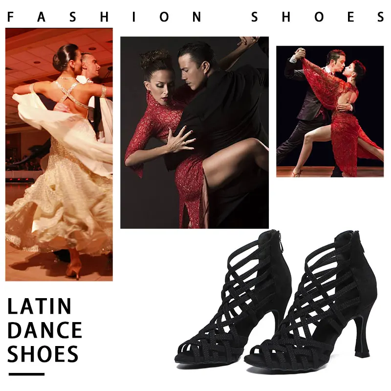 SWDZM Women Dancing Shoes Ladies Latin Dance Shoes Hollow out Ballroom Dance Boots High Heels Salsa Party Shoes Dancing Boots