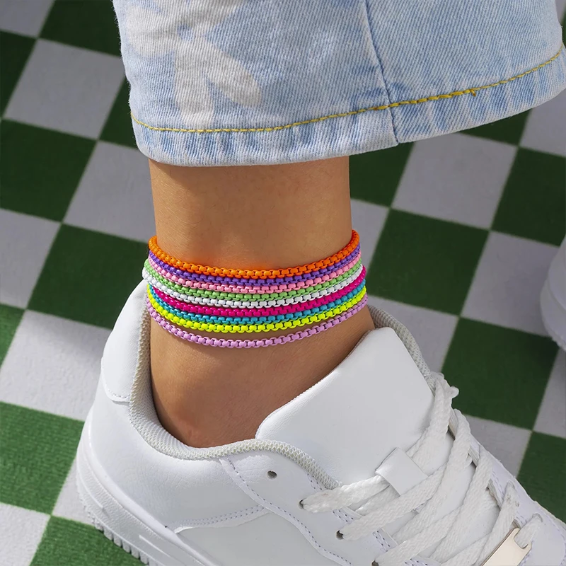

9 Colors Unique Adjustable Iron Chain Anklet Bracelet for Women Summer Beach Thin Chain Ankle Barefoot Y2K Female Foot Jewelry