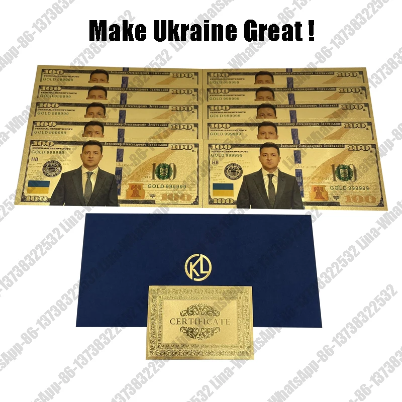 

10pcs/lot Ukrainian President ZELINSKY Gold Foil Banknotes 100 US Dollar Commemorative Banknote Collection Business Gifts