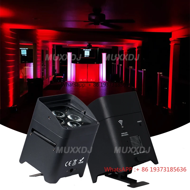 Фото Склад в США, 10 шт., умный DJ S4, беспроводной DMX, на батарейках, 4x18 Вт, светодиодный светильник Uplight, номинальный светильник, свадебная вечеринка, велосипедные огни, зарядка №4