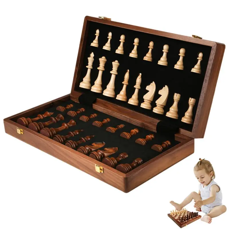 

Wood Chess Set Wood Chess Board Game Set With Crafted Chesspiece & Storage Slots International Board Game For Kids Adult