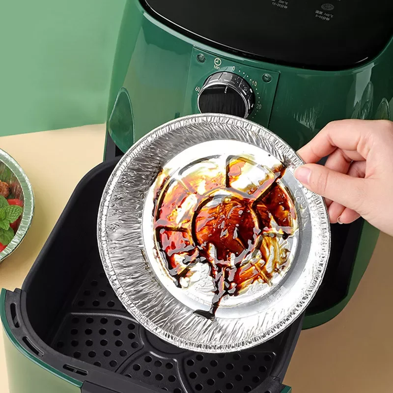 

50PCS Air Fryer Tin Foil Household Aluminum Foil Barbecue Tray Oil-Absorbing Paper Pad Food Baking Aluminum Foil Tray 6/7/8Inch
