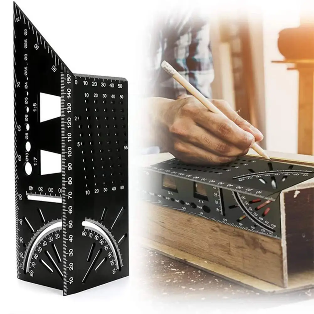 

Aluminum Alloy Multi-function Ruler Woodworking 3D Ruler Mitre Ruler Square Convenient Angle Tool Measure Square Scribe Gau H4K4